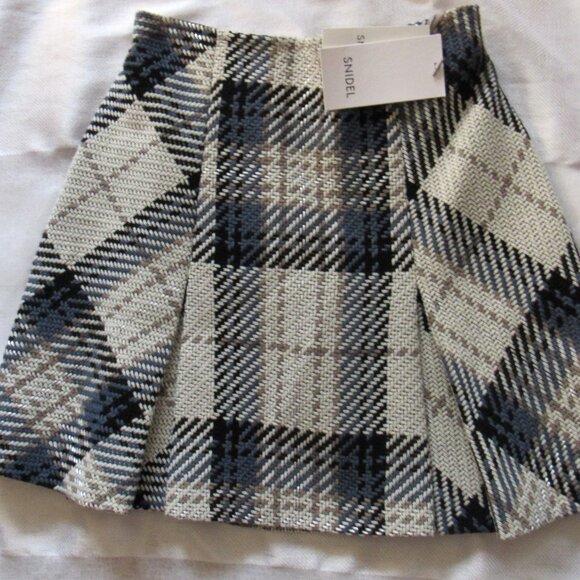 NWT Snidel Skirt 0 Small Plaid Pleated White/Blue Lined NEW - Picture 1 of 6